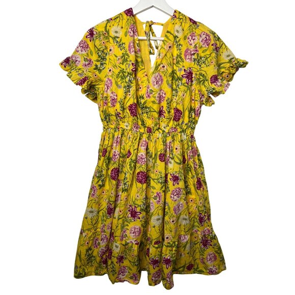 Terra & Sky Yellow Floral Dress Plus 0X 14W Boho Midi V Neck Summer Casual - Picture 1 of 16